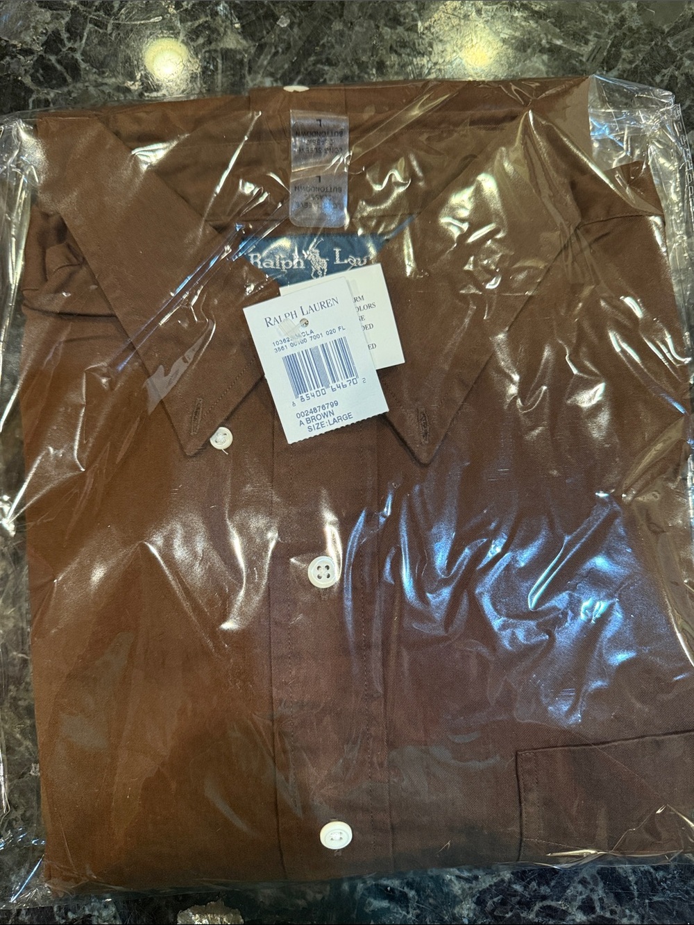 Polo Ralph Lauren Classic Fit Brown 100% Cotton Shirt Green Pony NWT Men’s L - Picture 10 of 14